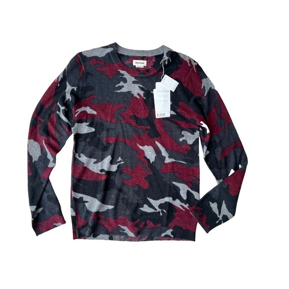 Zadig & Voltaire Cashmere Kennedy Camo Crew Sweater Grey / Red ( XS ) - Picture 2 of 4